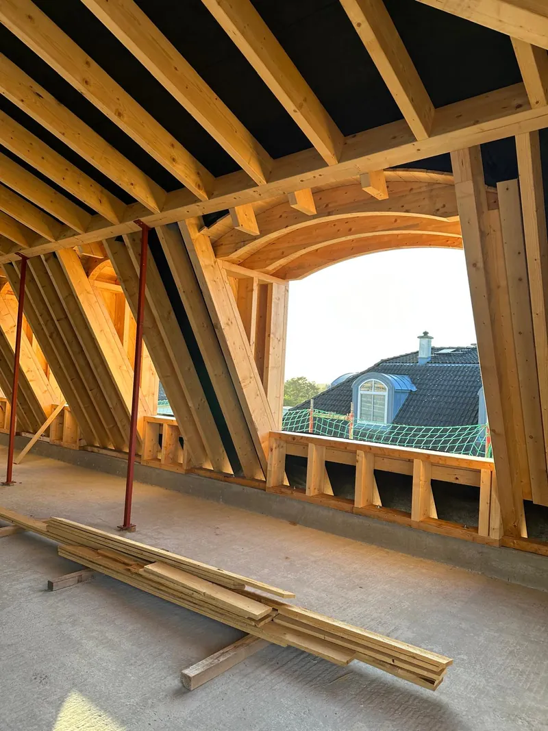 Dormer frame in the attic