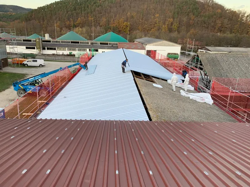 Old roof being replaced with trapezoidal sheets
