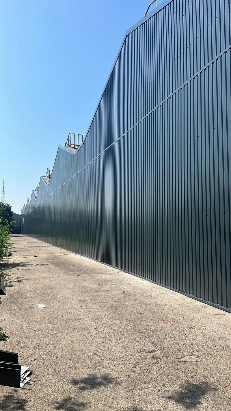 Finished metal facade of a hall