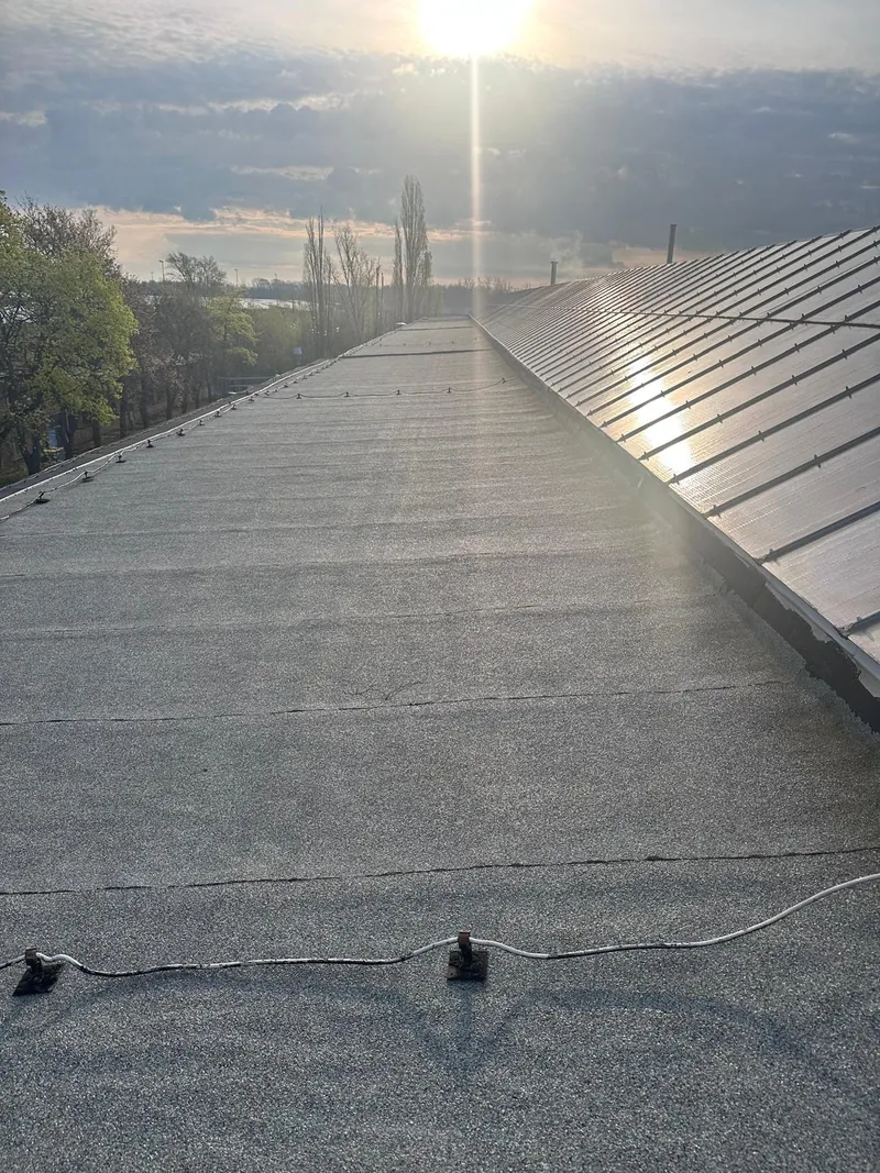 Flat roof after waterproofing, backlit