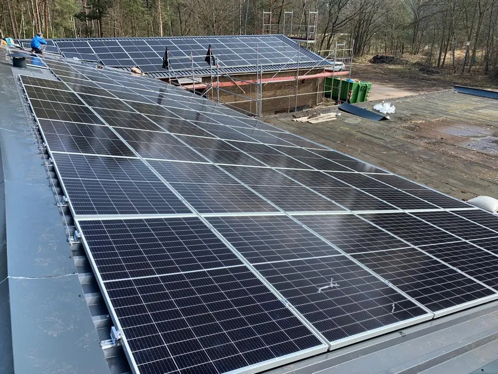 Installed solar modules on a hall roof