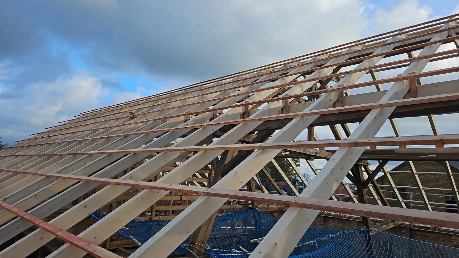 New timber roof structure before covering