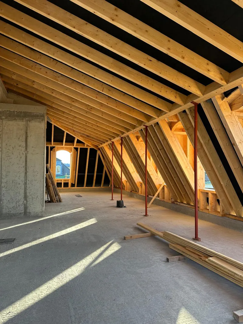 Attic with new timber structure