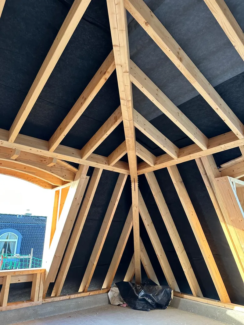 Hipped roof timber structure from inside